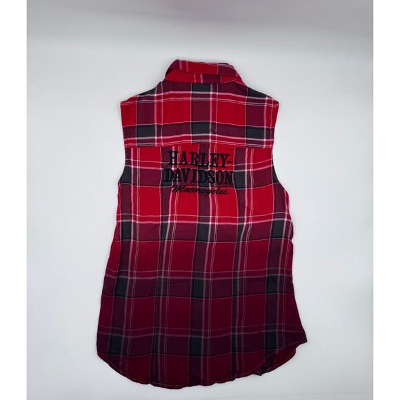 Harley Davidson Womens Red Plaid Sleeveless Button Up Shirt Size XS - Picture 3 of 5